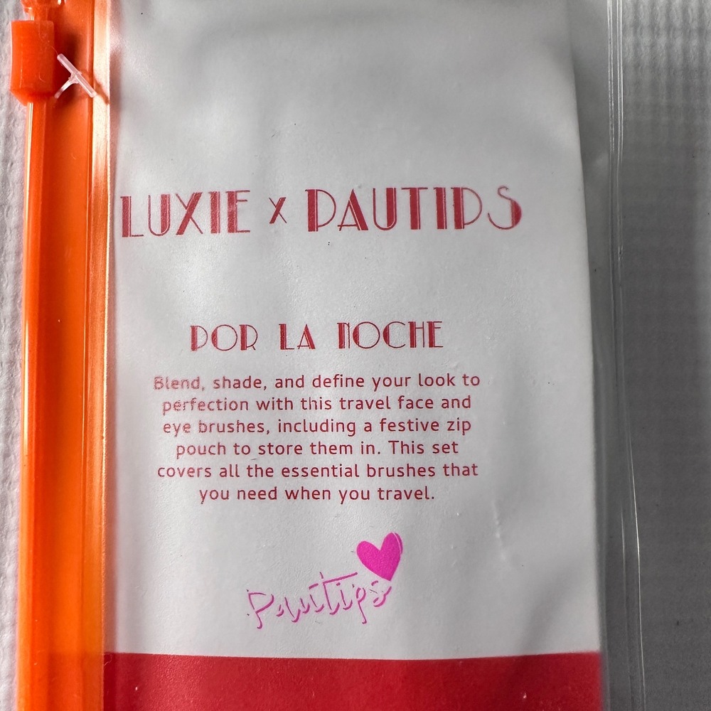 Luxie x PauTips Por La Noche 3pc Makeup Brush Set with Travel Pouch Orange White - Picture 3 of 5